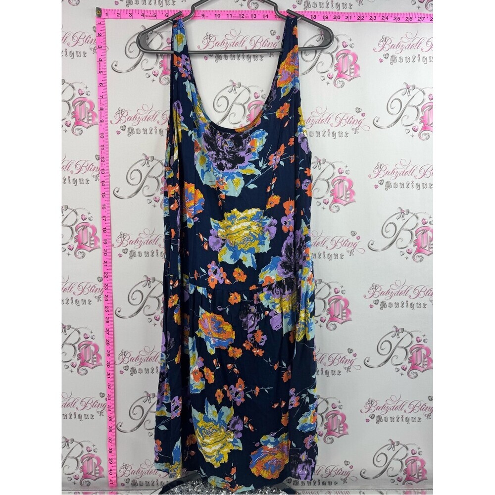Motel Rocks dress Navy Floral Midi Dress with Yellow, Purple & Orange Blooms